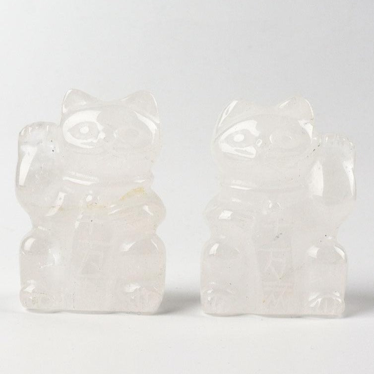 2" Clear Quartz Crystal Lucky Cat Carving Figurine