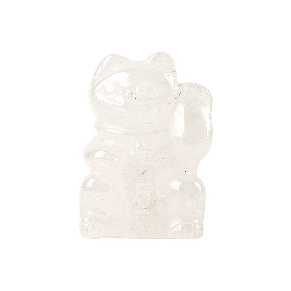 2" Clear Quartz Crystal Lucky Cat Carving Figurine