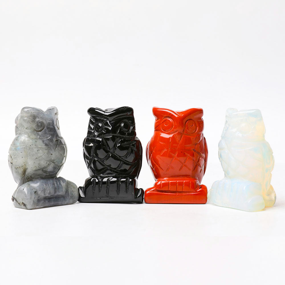 2" Crystal Owl Figurine Hand Carved in Multiple Stones