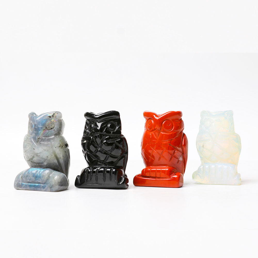 2" Crystal Owl Figurine Hand Carved in Multiple Stones