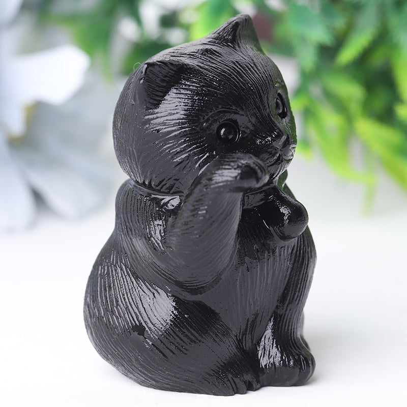 2-Inch Black Obsidian Cat Carving for Protection