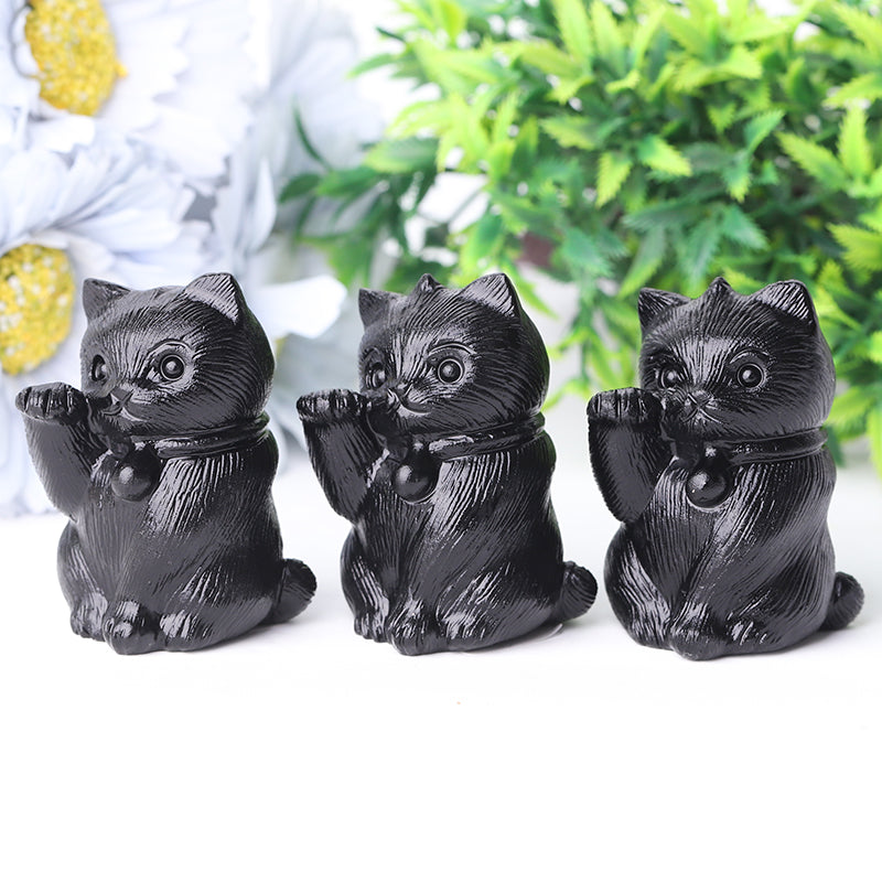 2-Inch Black Obsidian Cat Carving for Protection