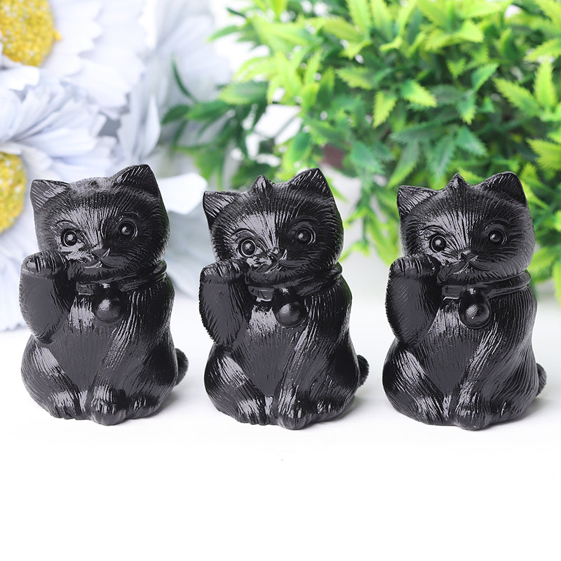 2-Inch Black Obsidian Cat Carving for Protection