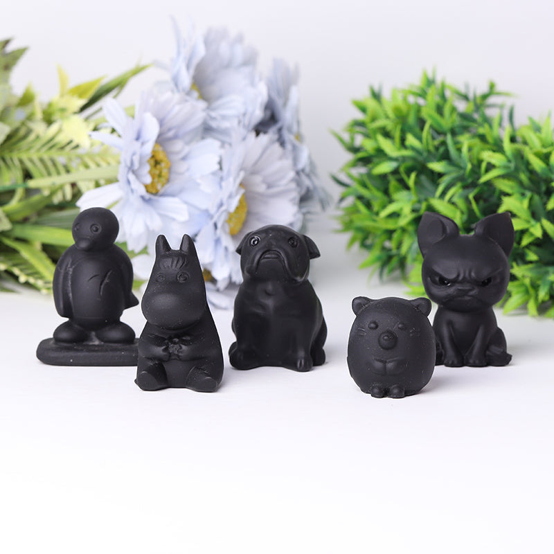 2 Inch Black Obsidian Crystal Animals | Hand Carved Figurines