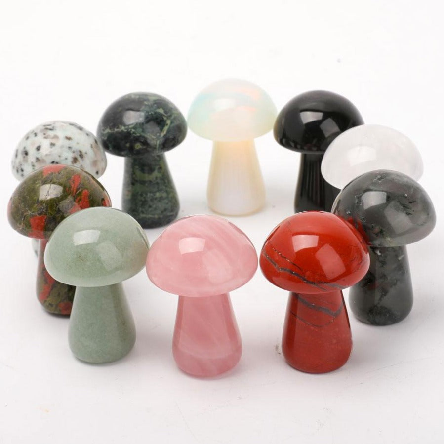2-Inch Crystal Mushroom Carvings for Healing and Decor