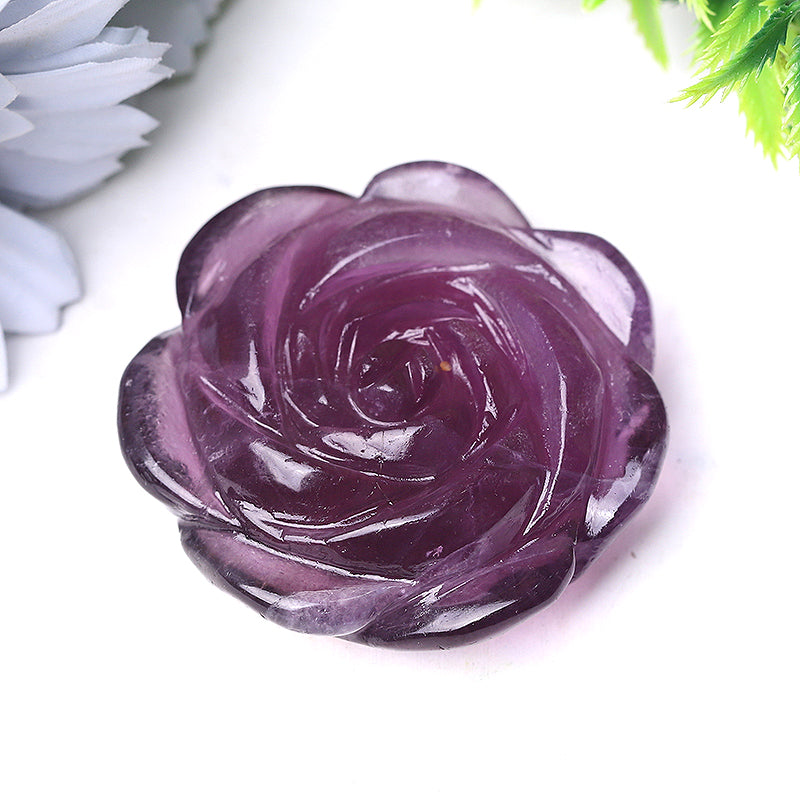 2-Inch Crystal Rose Flower Figurines Hand-Carved