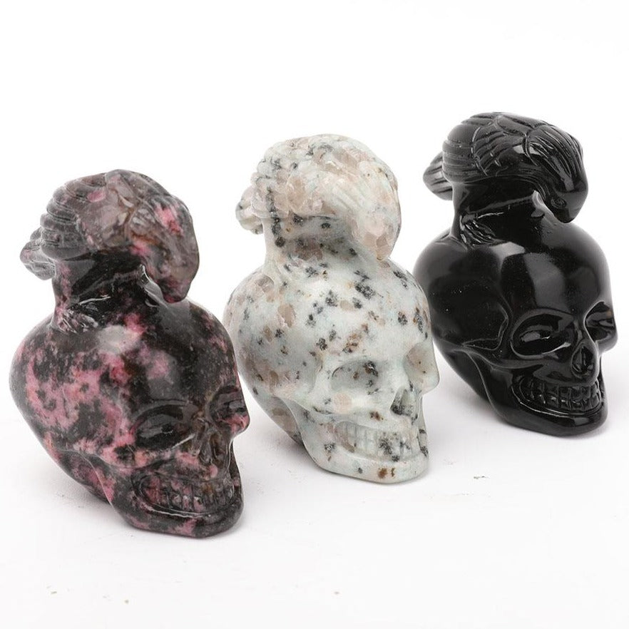 2 Inch Crystal Skull Carving in Kiwi Jasper, Rhodonite & Obsidian