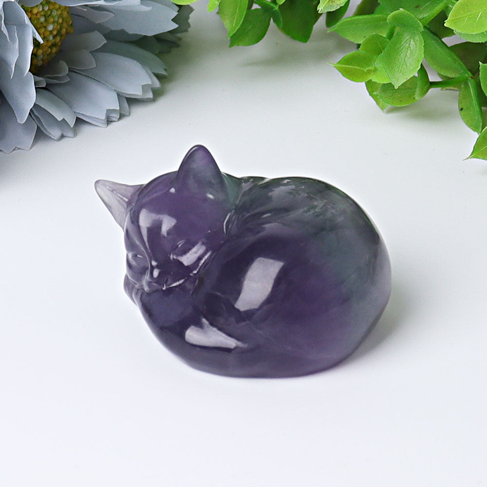 2 inch Fluorite Sleeping Cat Crystal Carving Figurine
