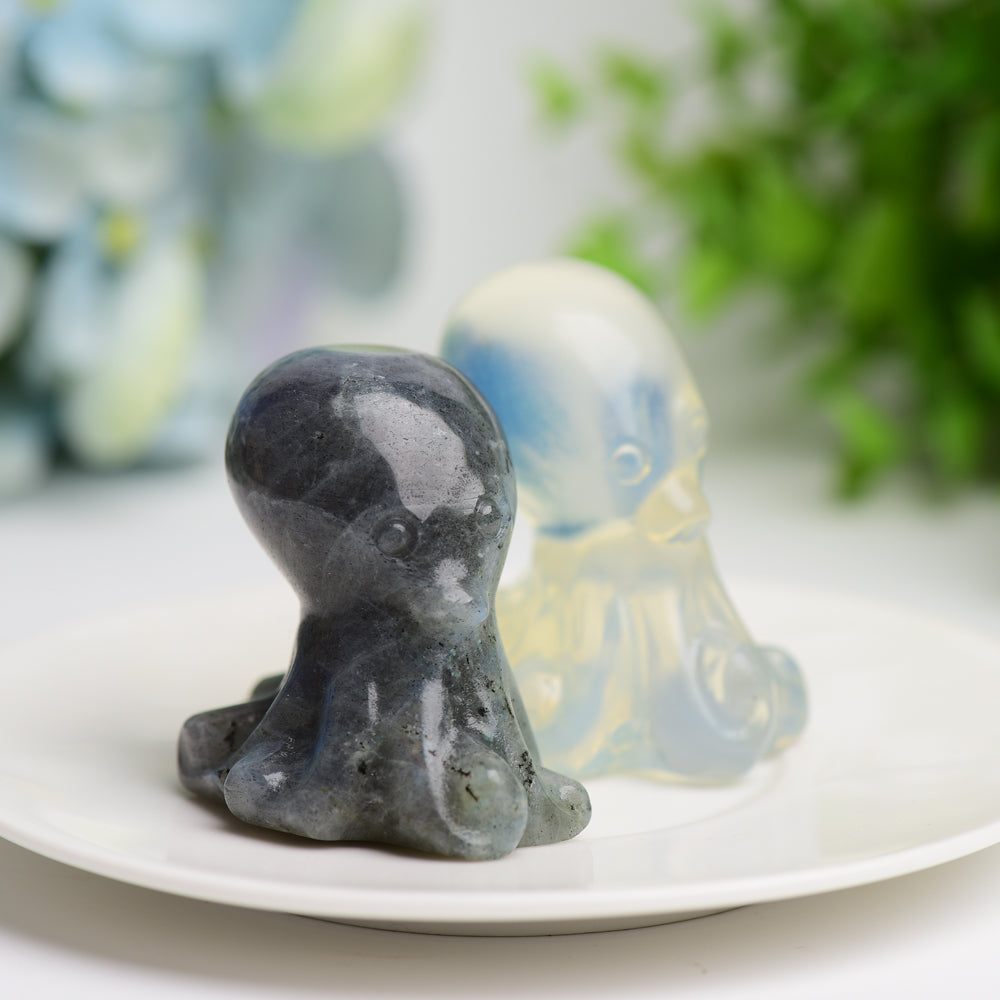 2-Inch Labradorite Opalite Octopus Crystal Carving