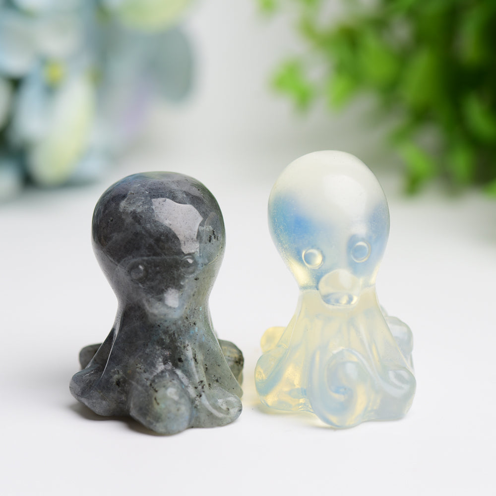 2-Inch Labradorite Opalite Octopus Crystal Carving