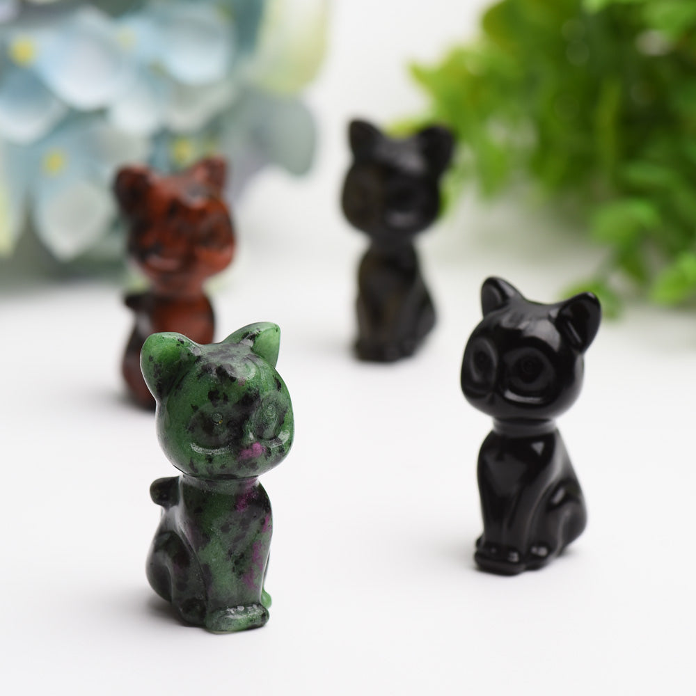 2-inch Mixed Crystal Cat Carving Figurine for Healing Energy
