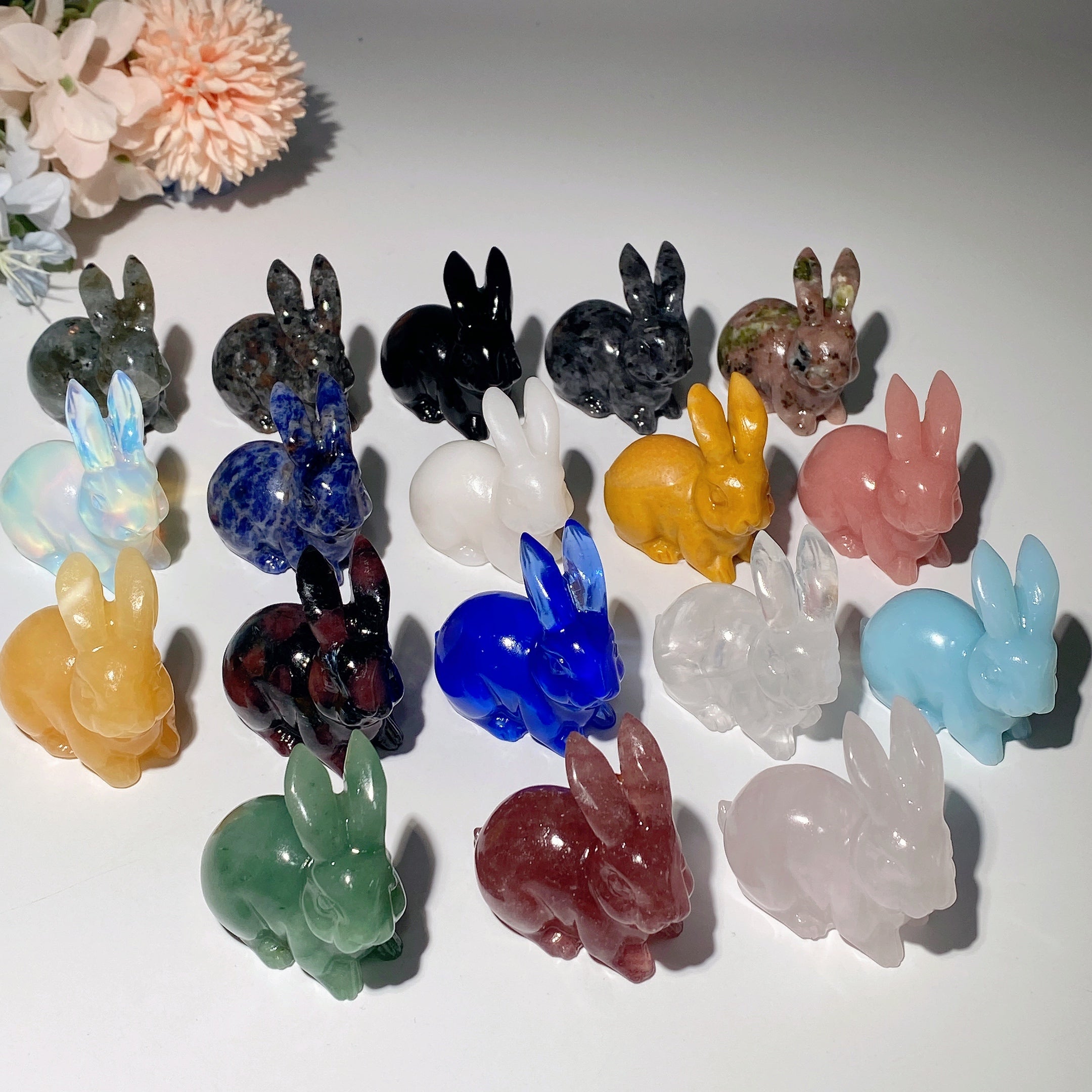 2-inch Mixed Crystal Rabbit Carvings for Healing, Abundance & Spiritual Energy