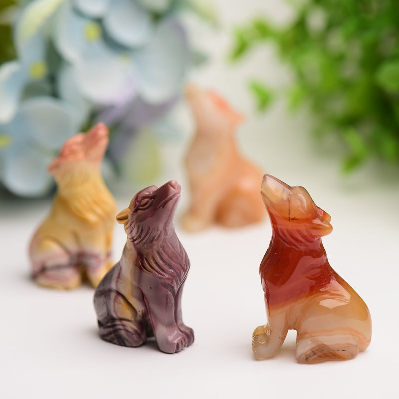 2-inch Mookite & Carnelian Wolf Crystal Carvings