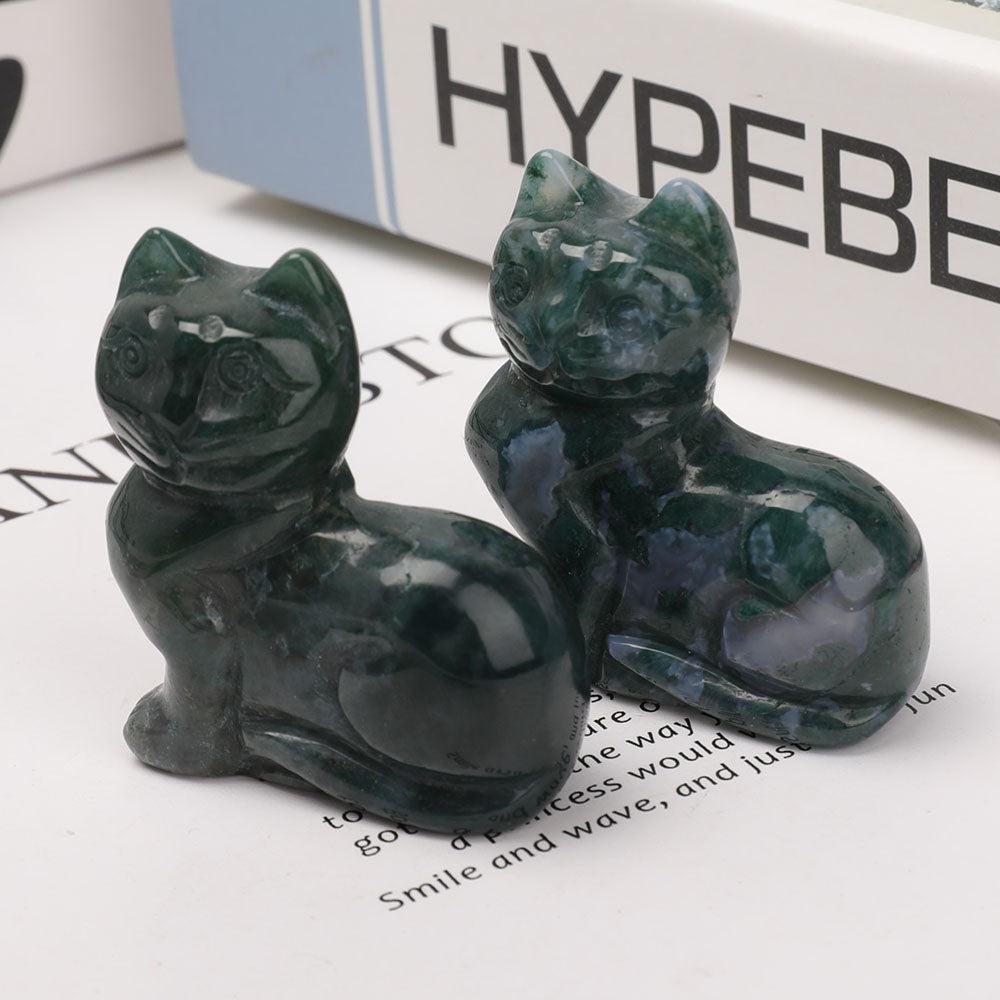 2-Inch Moss Agate Cat Carving Figurine