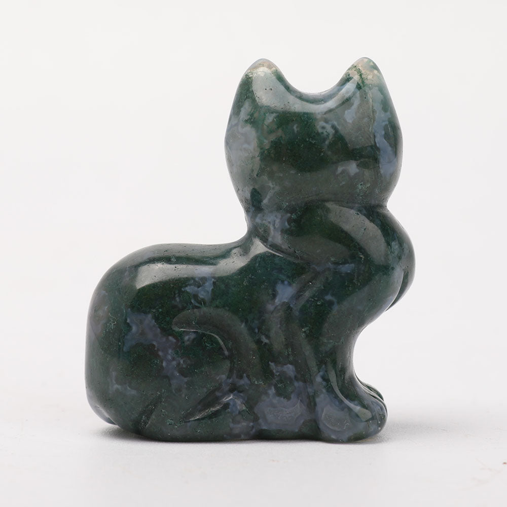 2-Inch Moss Agate Cat Carving Figurine