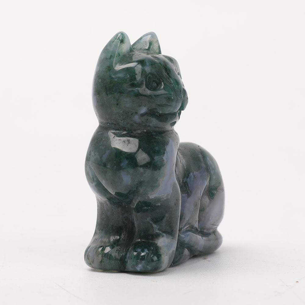 2-Inch Moss Agate Cat Carving Figurine