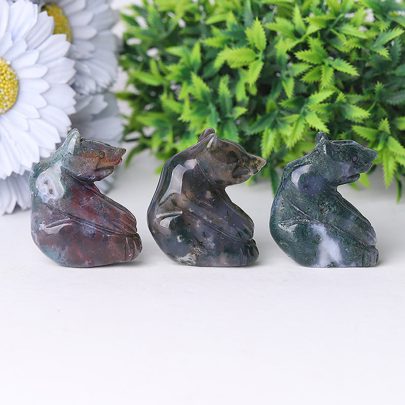 2 inch Moss Agate Crystal Bear Carving - Healing Totem