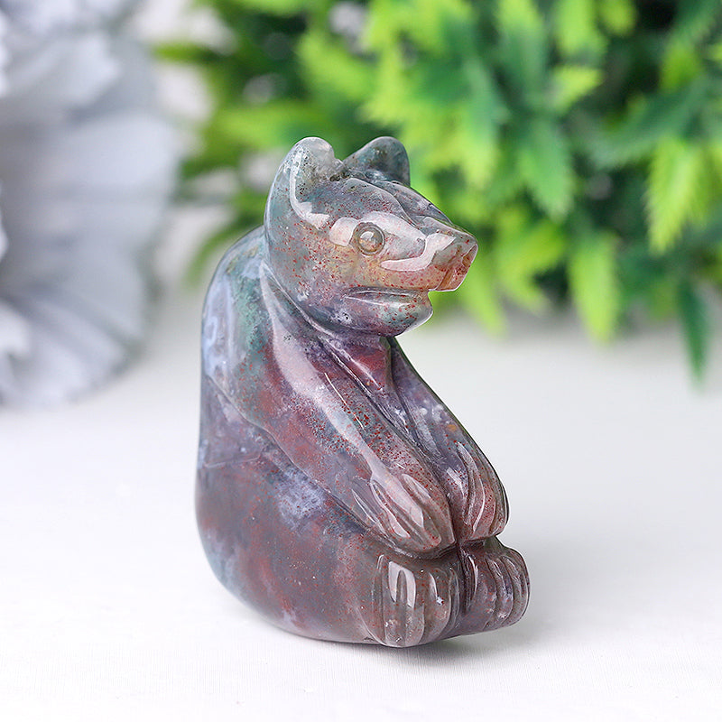 2 inch Moss Agate Crystal Bear Carving - Healing Totem