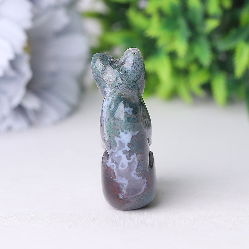 2 inch Moss Agate Crystal Bear Carving - Healing Totem