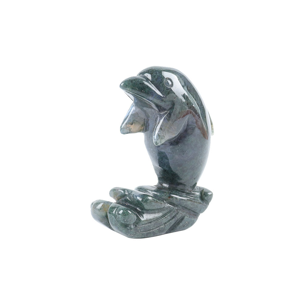 2-inch Moss Agate Crystal Dolphin Figurine for Healing