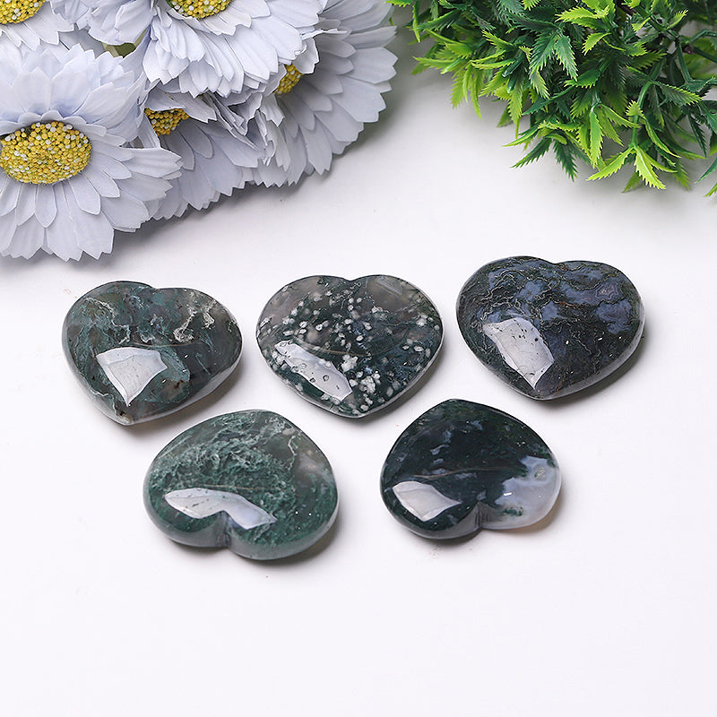 2 Inch Moss Agate Heart Crystal Carving for Healing