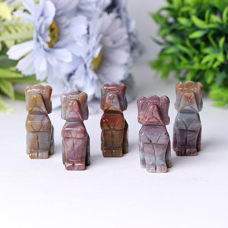 2 Inch Ocean Jasper Carved Dog Figurine for Travel Protection