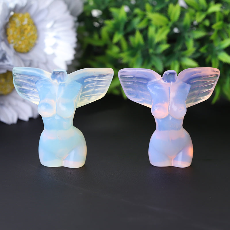 2 Inch Pink Opalite Crystal Angel Figurine with Wings