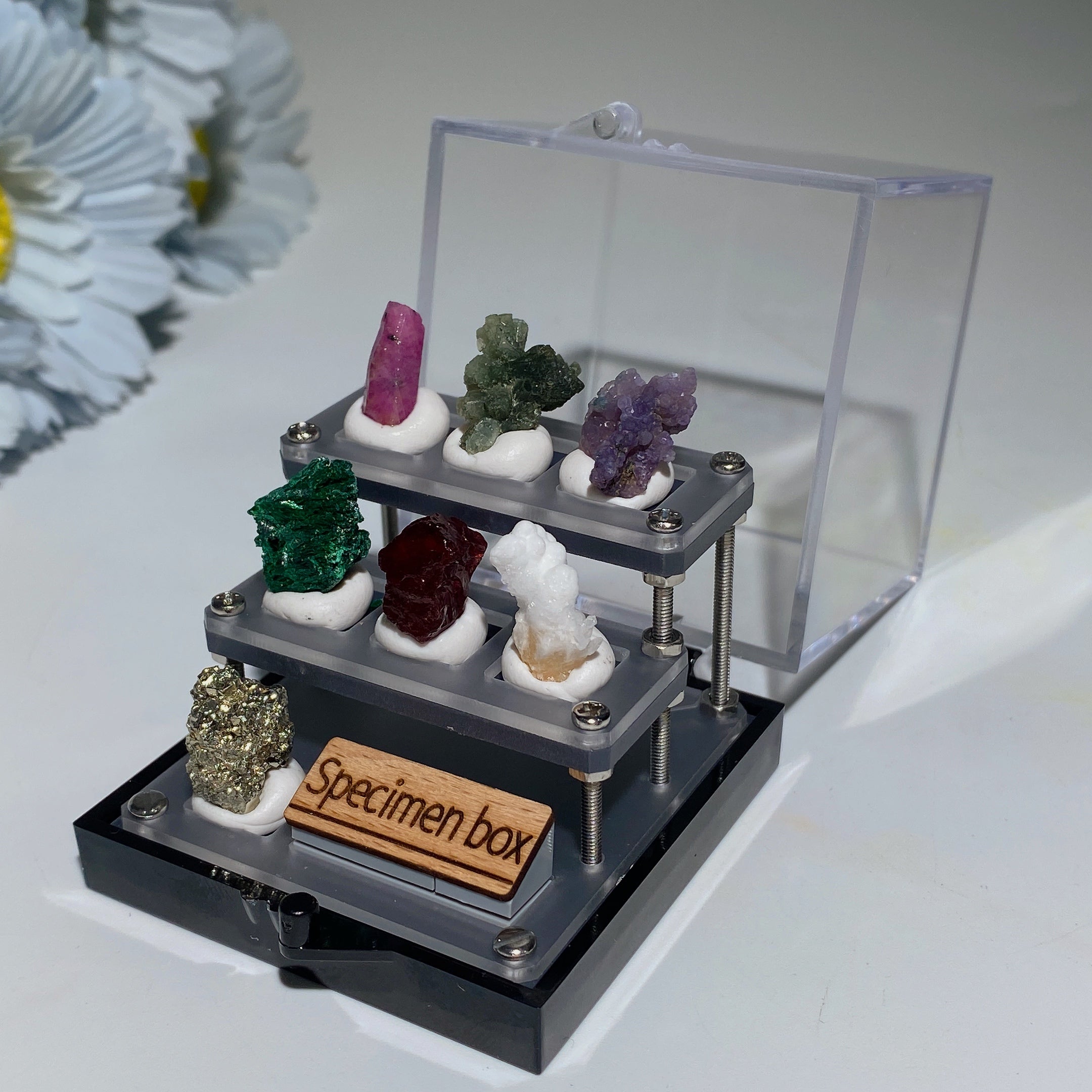 2 inch Raw Crystal Healing Specimen Box Display