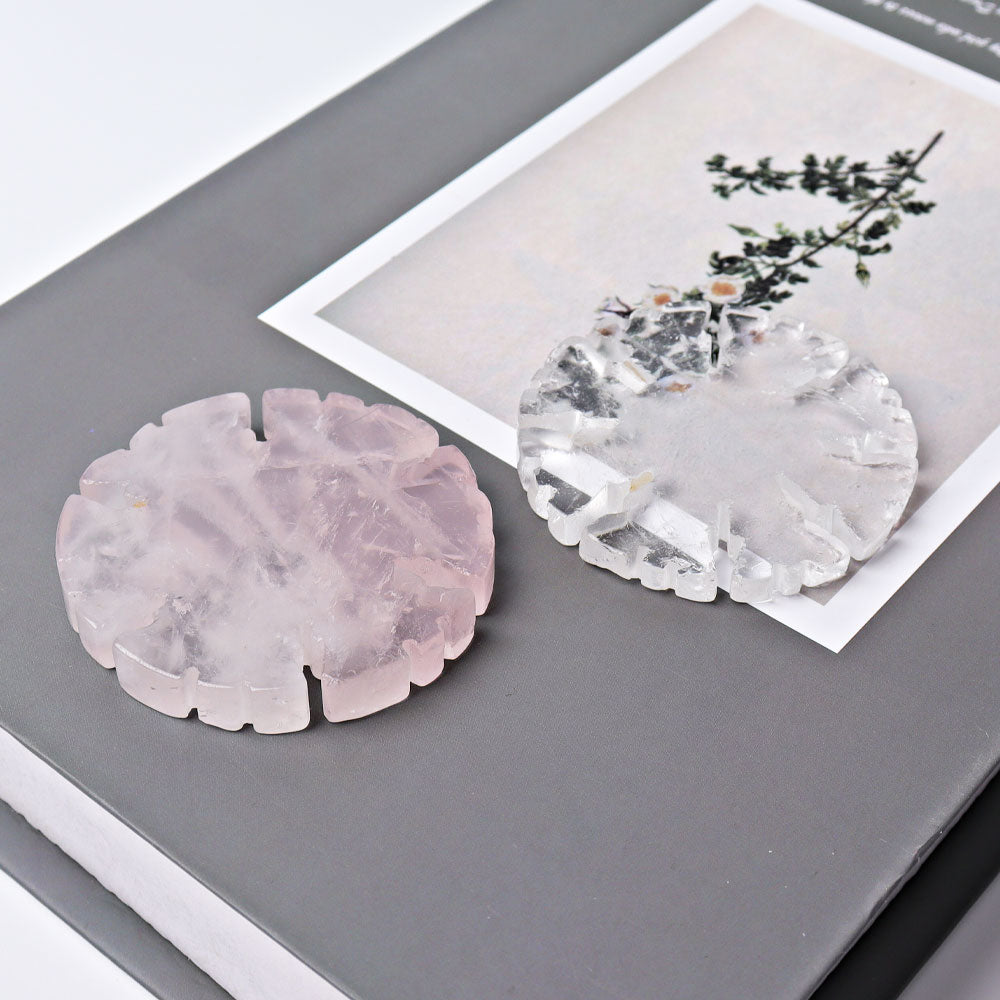 2 inch Rose Quartz & Clear Quartz Snowflake Crystal Shapes
