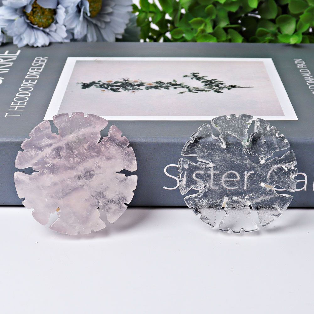 2 inch Rose Quartz & Clear Quartz Snowflake Crystal Shapes