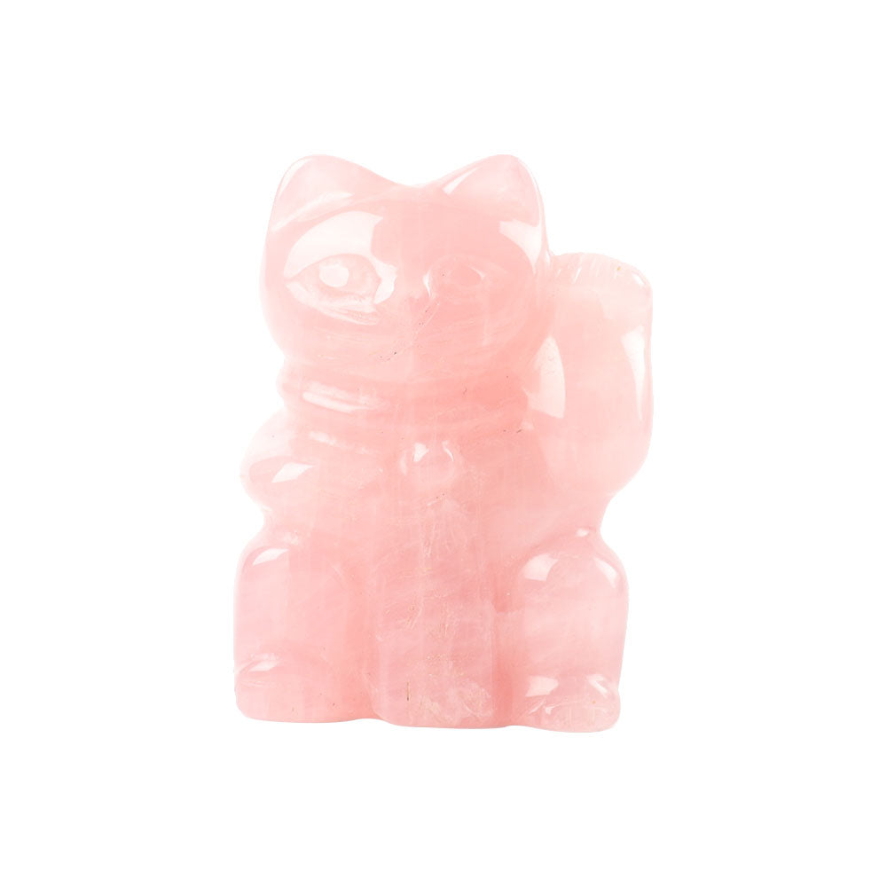 2-inch Rose Quartz Crystal Lucky Cat Carving