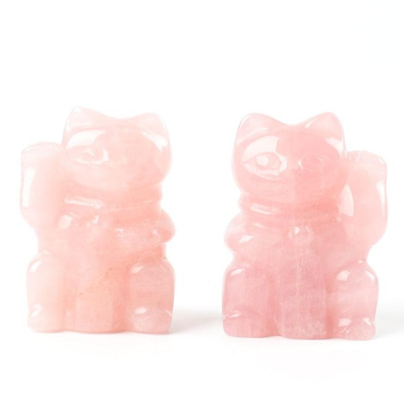 2-inch Rose Quartz Crystal Lucky Cat Carving