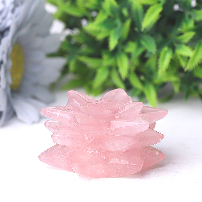 2-inch Rose Quartz Succulent Crystal Figurine Carving