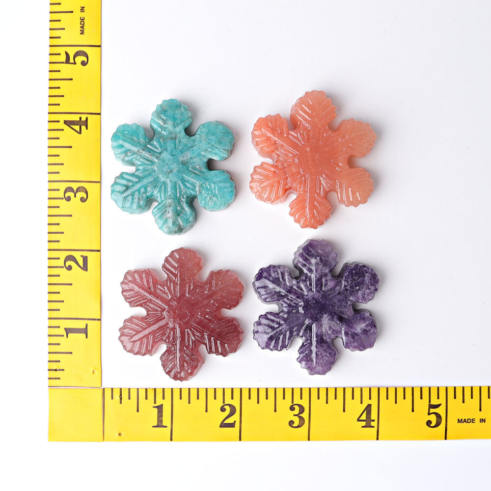 2 Inch Snowflake Crystal Figurines Hand-Carved Gemstone Art