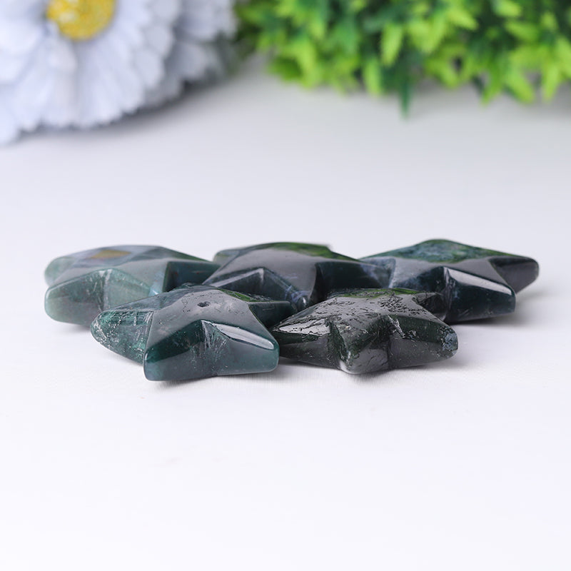 2" Moss Agate Star Crystal Carving for Abundance