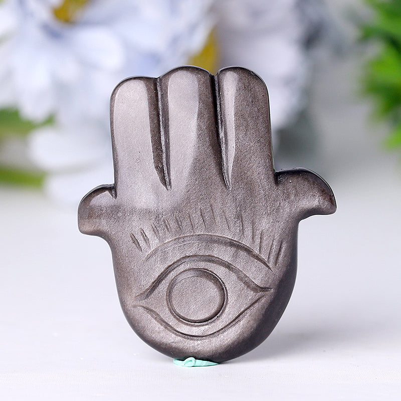 2" Obsidian Hand Figurine with Evil Eye Carving