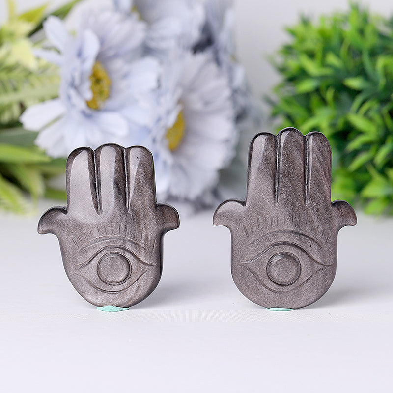2" Obsidian Hand Figurine with Evil Eye Carving