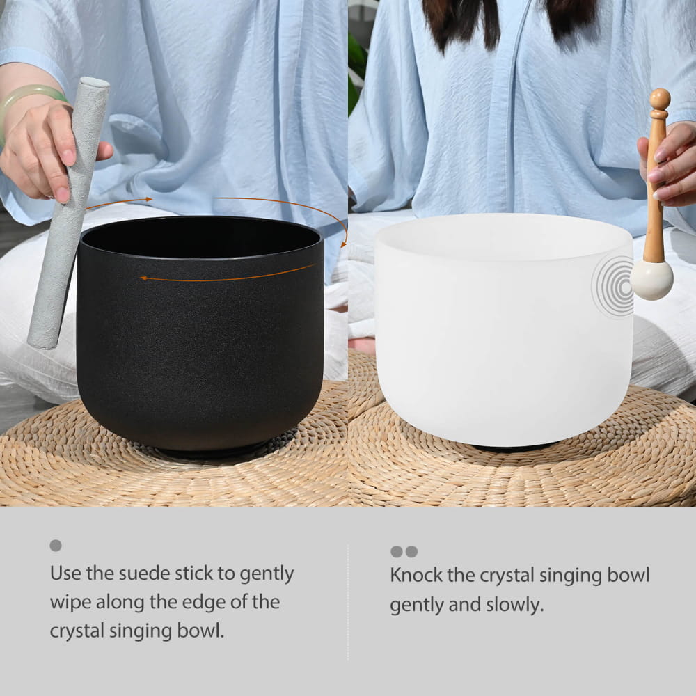 2 PCS Yin and Yang Crystal Singing Bowl Set 8\’ Black A Note and 10\’ White Note F - On sale