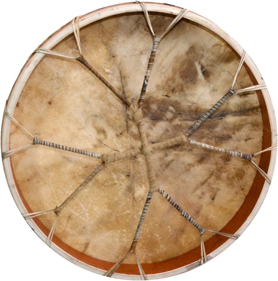 Traditional Native American drum with animal hide and crossed lacing, 20 Inch Handmade Shamanic Cow Skin Frame Drum