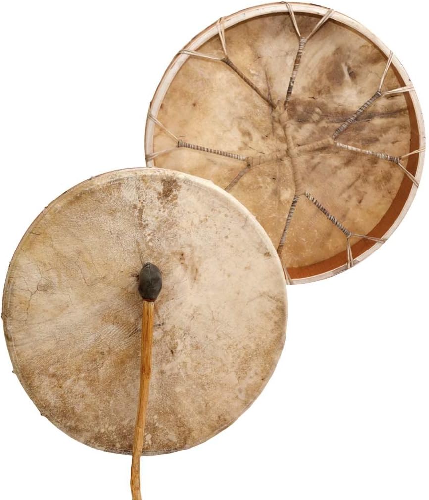 Traditional Native American frame drums featuring animal hide and wooden construction