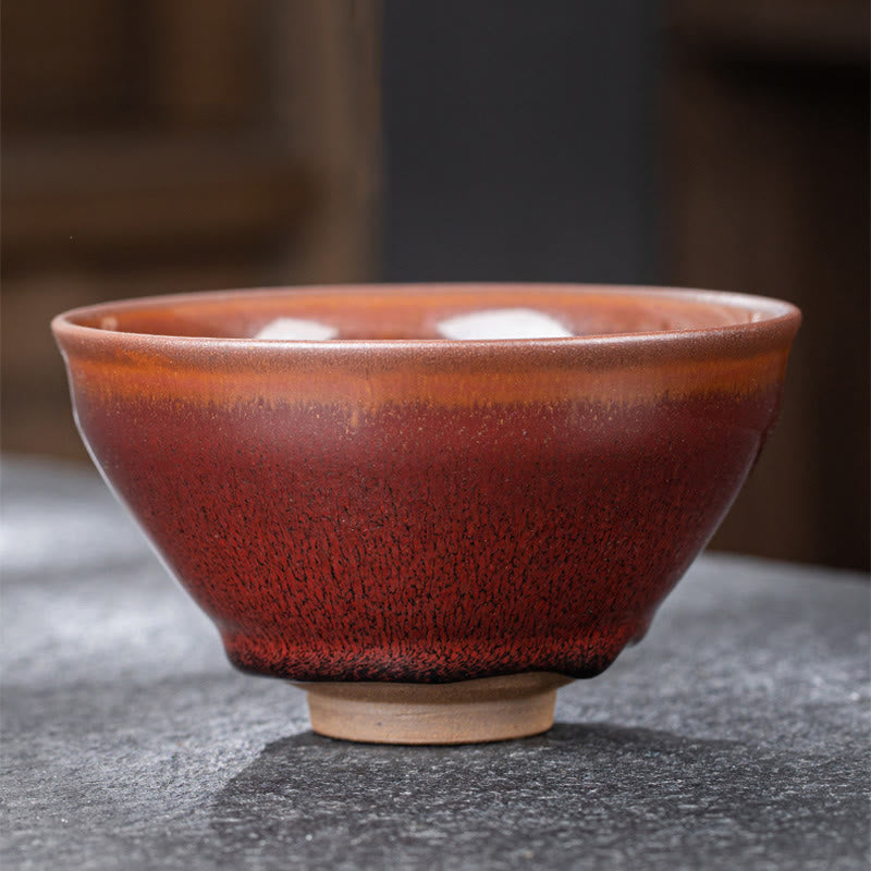 Vintage Red Brown Chinese Jianzhan Porcelain Teacup for Zen Decor