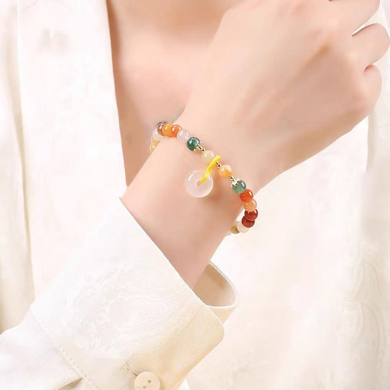 Unisex 8mm Golden Silk Jade Peace Buckle Bracelet