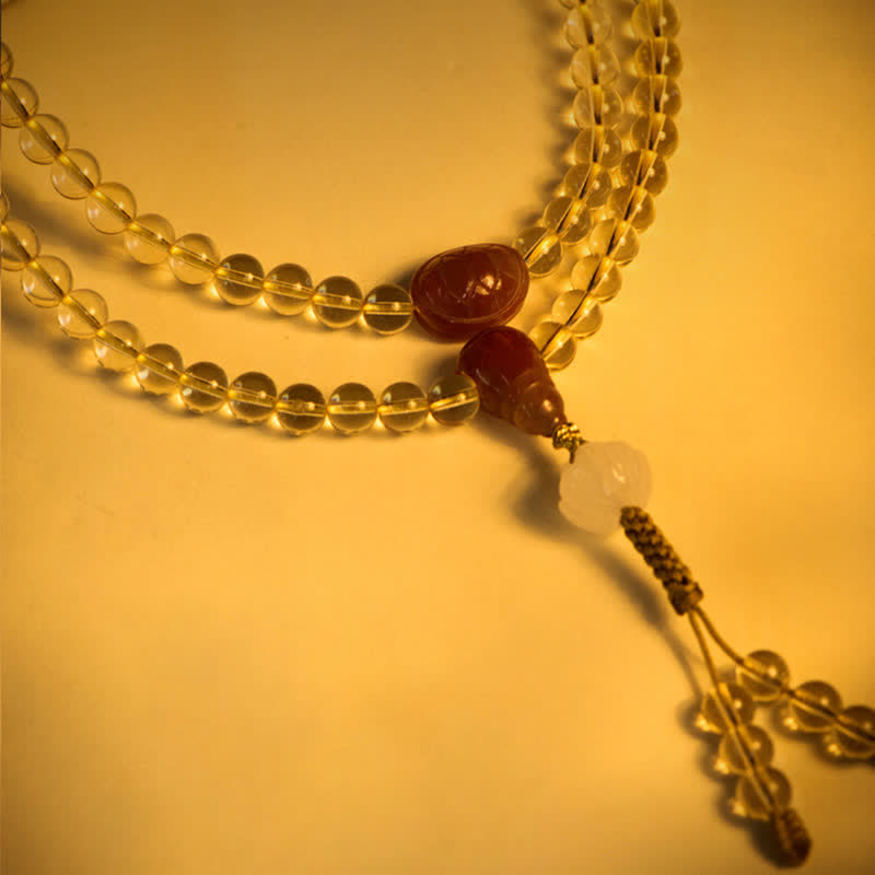 108 Beads Natural Citrine & Red Agate Prosperity Bracelet