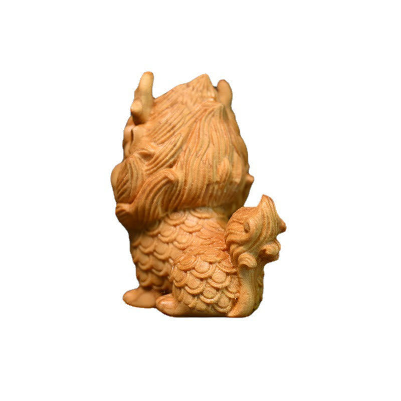 Feng Shui Kirin Boxwood Wood Engraving Spiritual Statue
