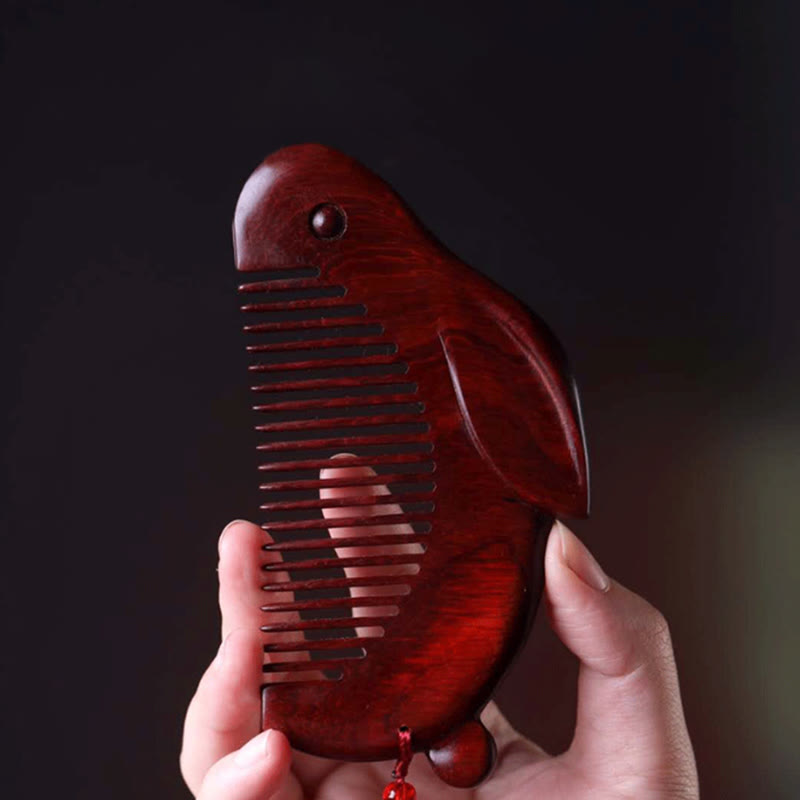 Small Leaf Red Sandalwood Sooth Comb with Cute Bunny Gift Box