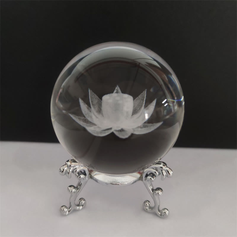 White Crystal Zen Decor with Dragon & Lotus Symbols