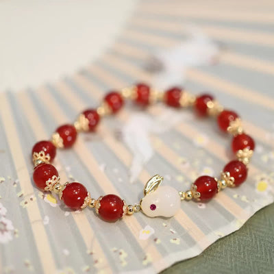 8mm Year of the Rabbit Red Agate White Jade Confidence Bracelet