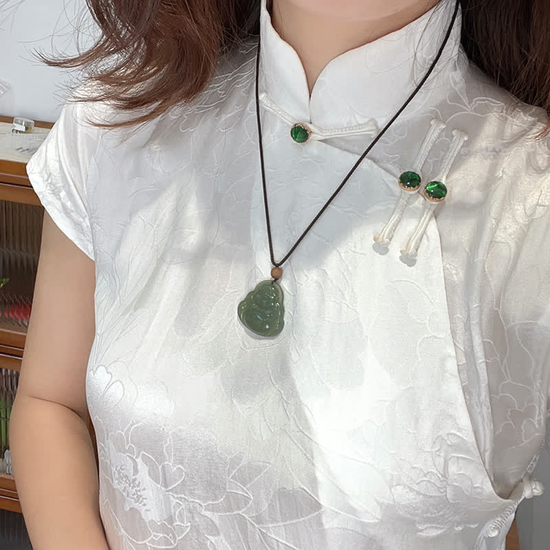 Laughing Buddha Hetian Jade Healing Necklace 70cm Pendant
