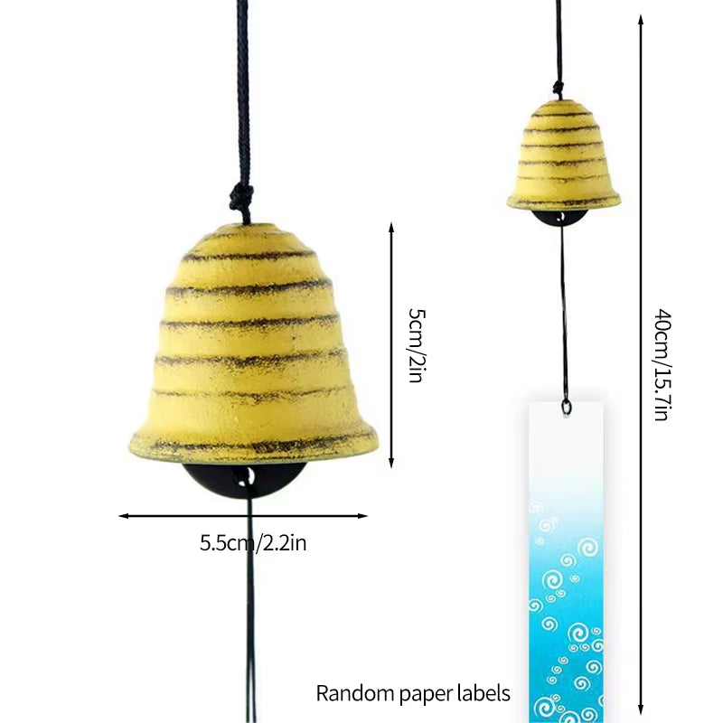 Yellow striped bell-shaped wind chime with black cord for home and garden decor