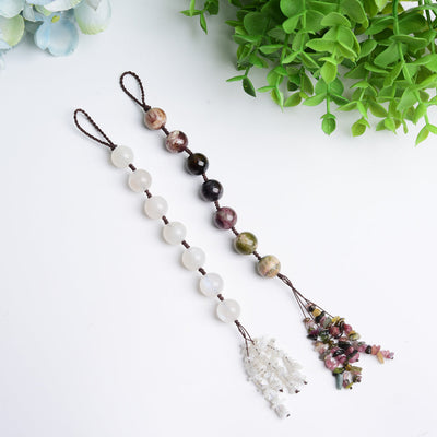20cm White Moonstone & Tourmaline Crystal Hanging Decor